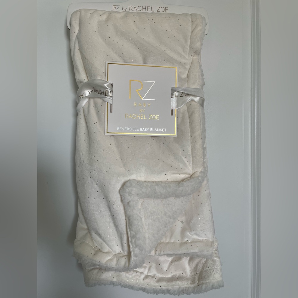 Rachel Zoe Reversible Baby Blanket Ivory Gold Sherpa 30”x40” Baby Gift Idea NEW